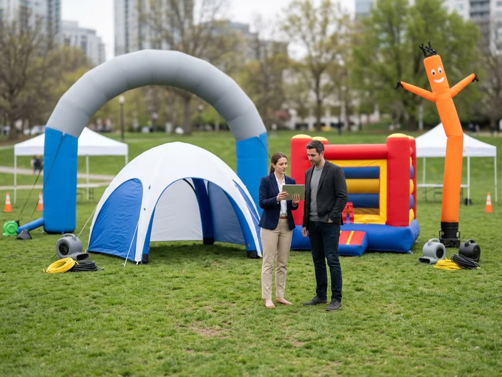 Arco inflable publicitario instalado en evento urbano con branding visible